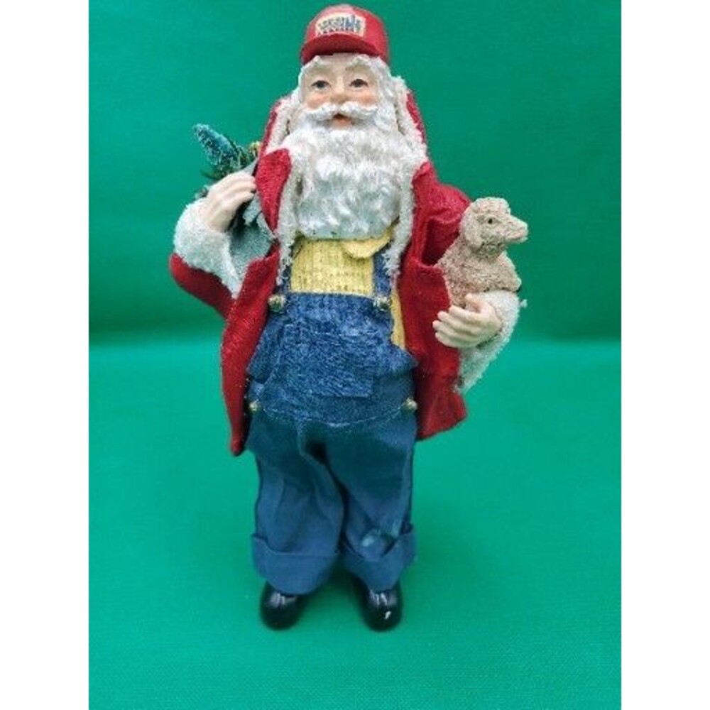 Santa Figure W/ CASE Hat Holding Presents And Lamb 10” Tall